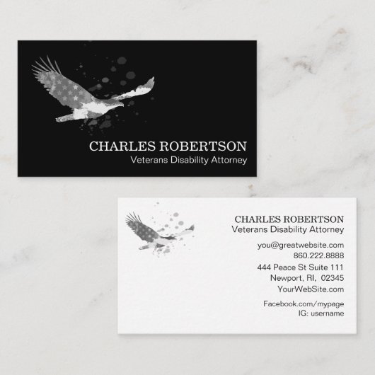 *~* Flag USA American Eagle Gray Gray auf Black Visitenkarte (Vorne/Hinten)