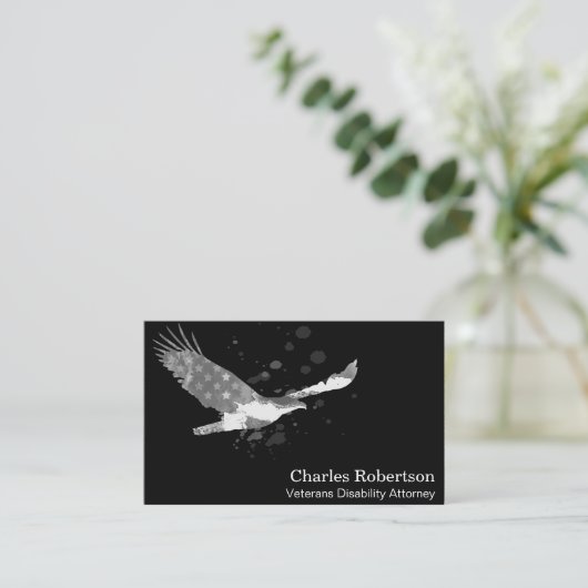*~* Flag USA Amerikanischer Adler Grau auf schwarz Visitenkarte (Stehend Vorderseite)