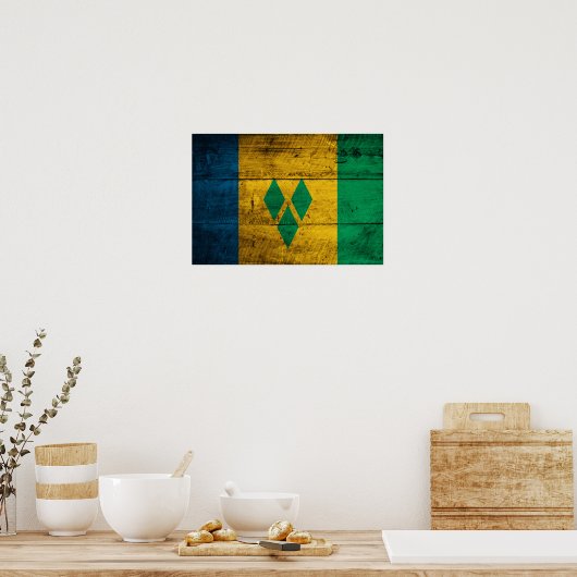 Flag Wood St. Vincent & Grenadines Poster (Küche)