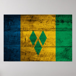 Flag Wood St. Vincent & Grenadines Poster