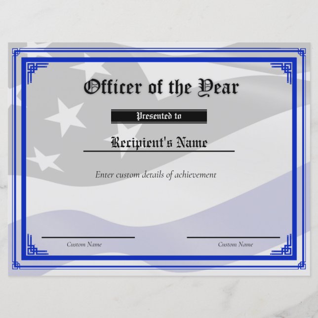 Flag-Zertifikat für benutzerdefinierte Thin Blue L (Vorderseite)