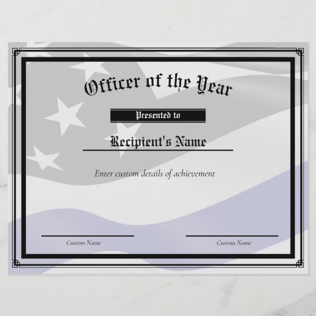 Flag-Zertifikat für benutzerdefinierte Thin Blue L (Vorderseite)