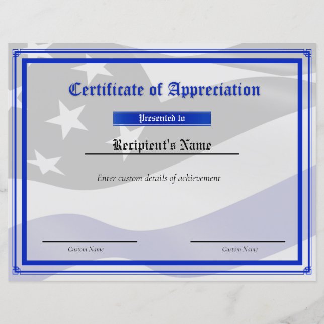 Flag-Zertifikat für benutzerdefinierte Thin Blue L (Vorderseite)
