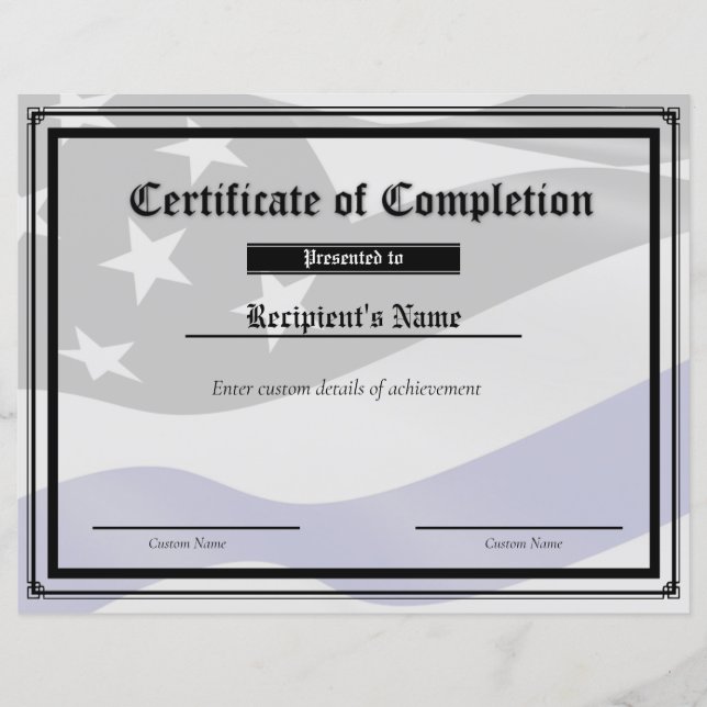Flag-Zertifikat für benutzerdefinierte Thin Blue L (Vorderseite)