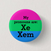 Flag zur Polysexualität mit Xe/Xem Pronouns Button (Vorderseite)