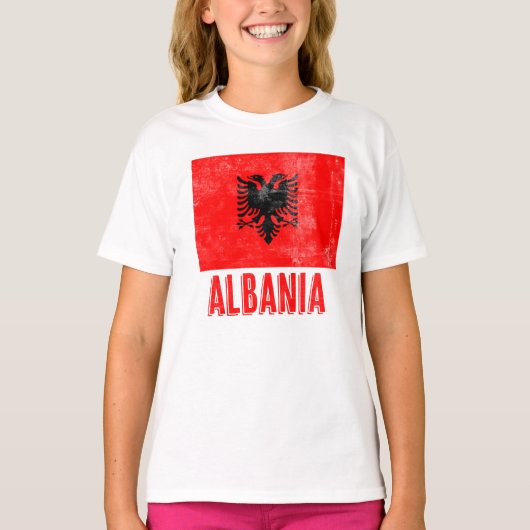Flagge Albaniens "Grunge" Look T-Shirt (Vorderseite)