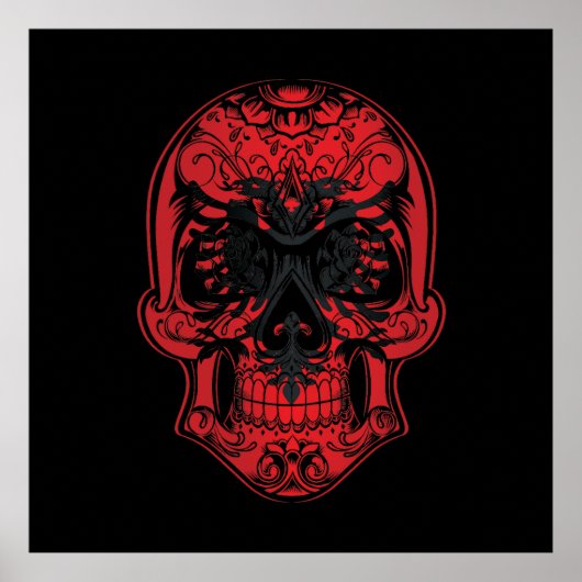 Flagge Albaniens - Schädel und Rose Poster (Vorne)