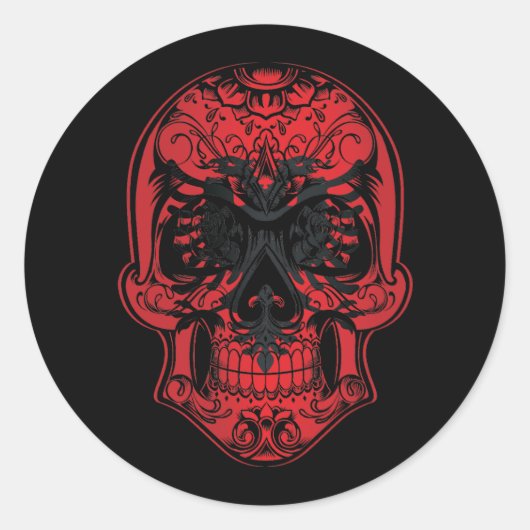 Flagge Albaniens - Schädel und Rose Runder Aufkleber (Vorderseite)