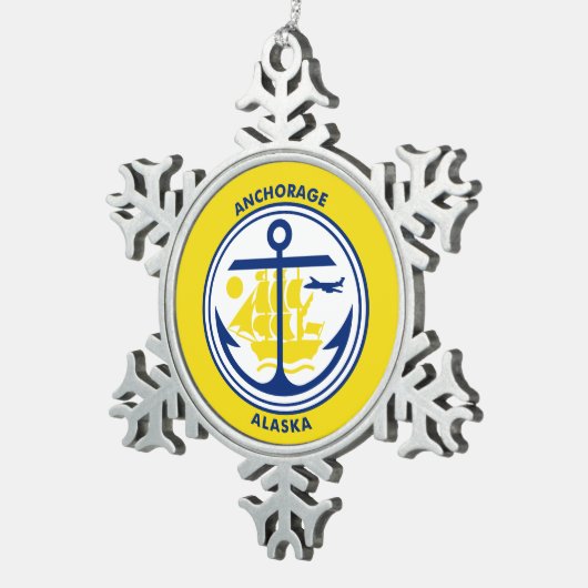 Flagge Anchorage, Alaska Snowflake Pewter Christm Schneeflocken Zinn-Ornament (Rechts)