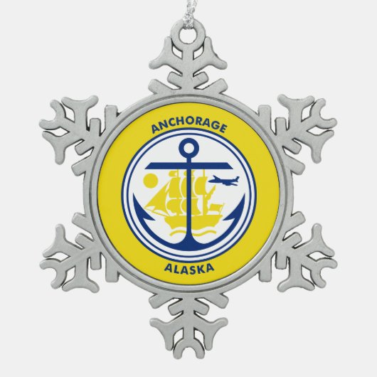 Flagge Anchorage, Alaska Snowflake Pewter Christm Schneeflocken Zinn-Ornament (Vorderseite)