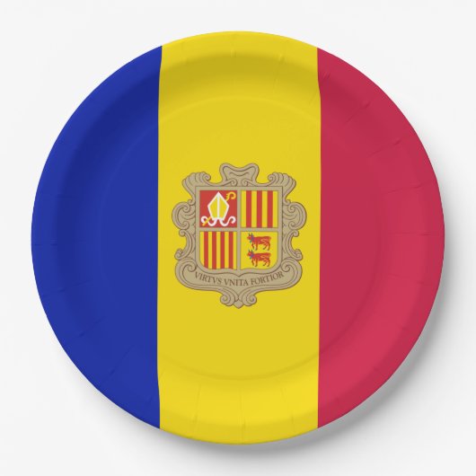 Flagge Andorras Pappteller (Vorderseite)