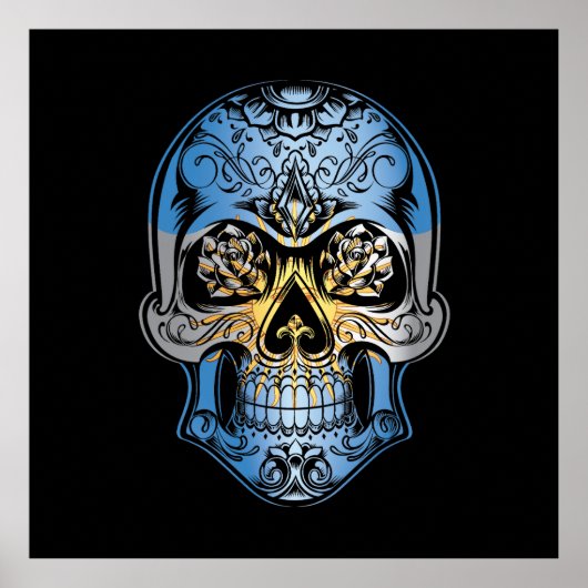 Flagge Argentiniens - Schädel und Rose Poster (Vorne)