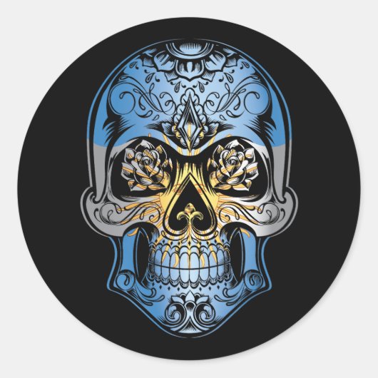 Flagge Argentiniens - Schädel und Rose Runder Aufkleber (Vorderseite)