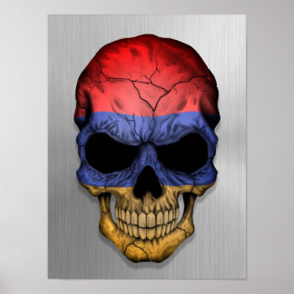 Flagge Armeniens auf einem Stahlschädel Poster