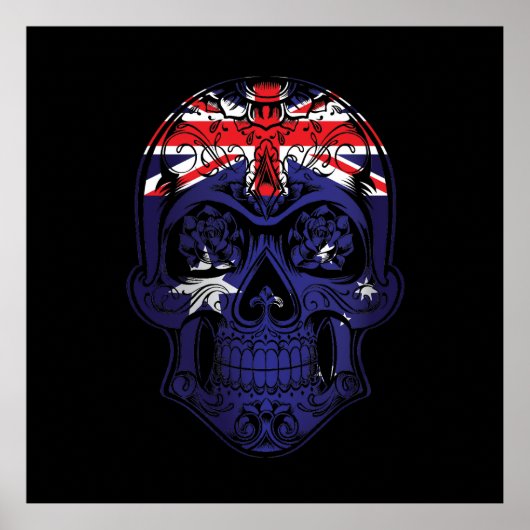 Flagge Australiens für Schädel und Rose Poster (Vorne)