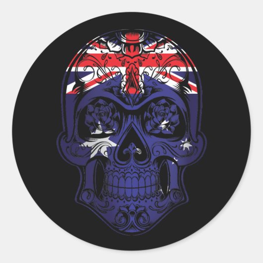 Flagge Australiens für Schädel und Rose Runder Aufkleber (Vorderseite)