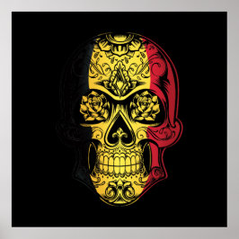 Flagge Belgiens für den Schädel und die Rose Poster