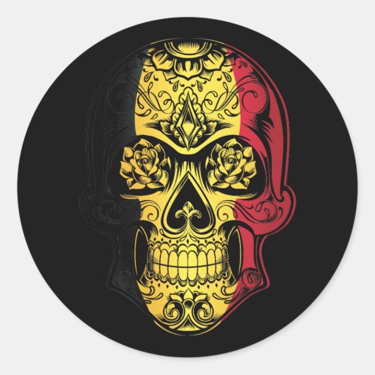 Flagge Belgiens für den Schädel und die Rose Runder Aufkleber (Vorderseite)