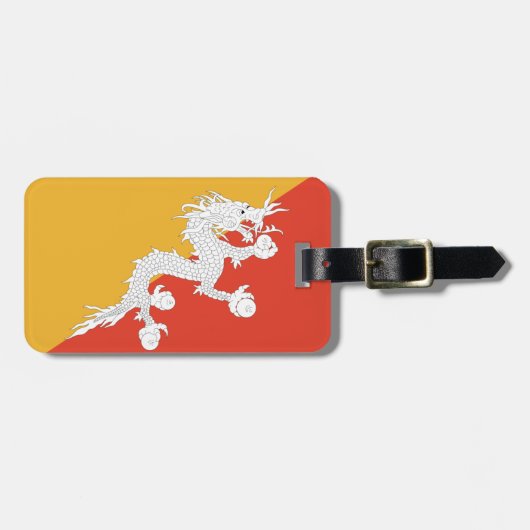 Flagge Bhutan Gepäckmarke mit Ledergurt Gepäckanhänger (Vorderseite horizontal)