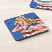 Flagge-Bikinipinup-Mädchen durch Al Rio Untersetzer (Linke Seite)