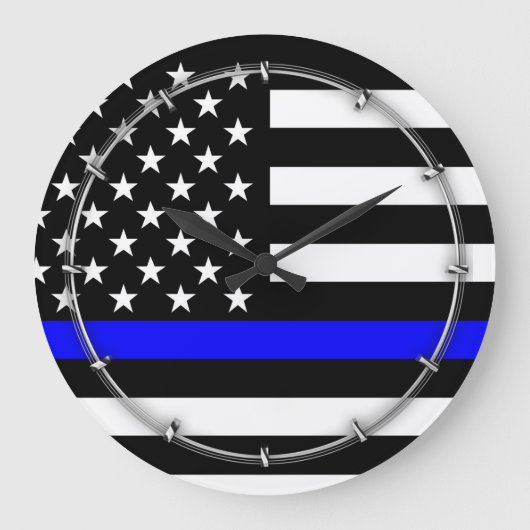 Flagge Blue Lines US Große Wanduhr (Vorderseite)
