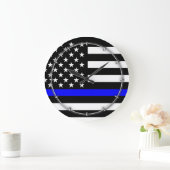 Flagge Blue Lines US Große Wanduhr (Zuhause)