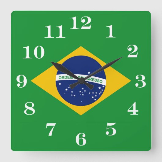 Flagge Brasiliens Bandeira do Brasil Quadratische Wanduhr (Vorderseite)