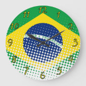 Flagge Brasiliens mit Halftone-Effekt Große Wanduhr (Vorderseite)