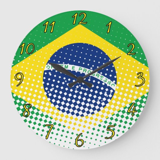 Flagge Brasiliens mit Halftone-Effekt Große Wanduhr (Vorderseite)