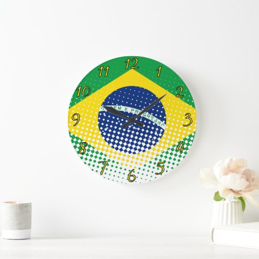 Flagge Brasiliens mit Halftone-Effekt Große Wanduhr (Zuhause)