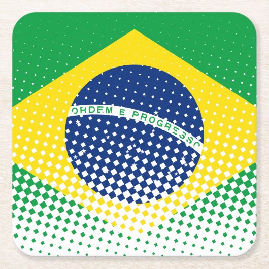Flagge Brasiliens mit Halftone-Effekt Rechteckiger Pappuntersetzer (Vorderseite)
