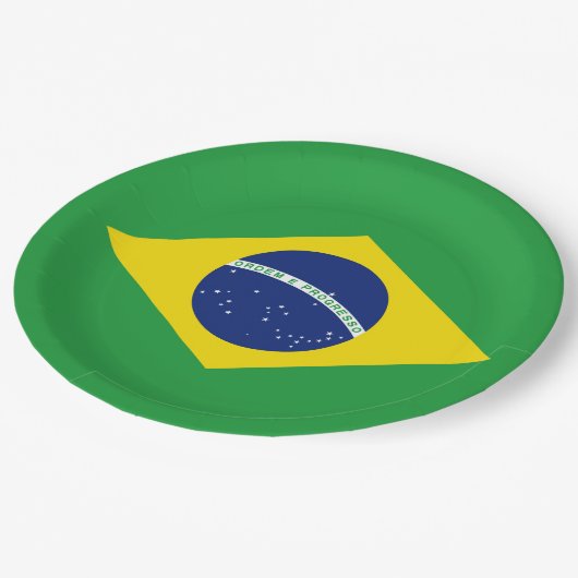 Flagge Brasiliens Pappteller (Schrägansicht)