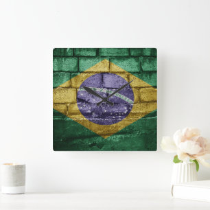 Flagge Brasiliens Quadratische Wanduhr