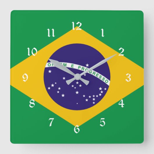 Flagge Brasiliens Quadratische Wanduhr (Vorderseite)