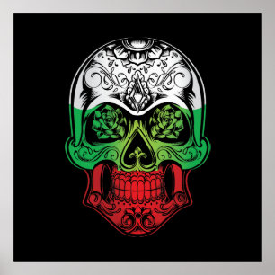Flagge Bulgariens - Schädel und Rose Poster