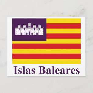 Flagge der Balearen mit Namen Postkarte