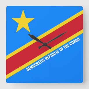 Flagge der Demokratischen Republik Kongo Glänzend Quadratische Wanduhr