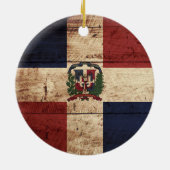 Flagge der Dominikanischen Republik auf Altholz Keramikornament (Hinten)