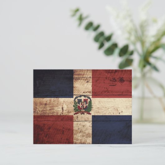 Flagge der Dominikanischen Republik auf Altholz Postkarte (Stehend Vorderseite)