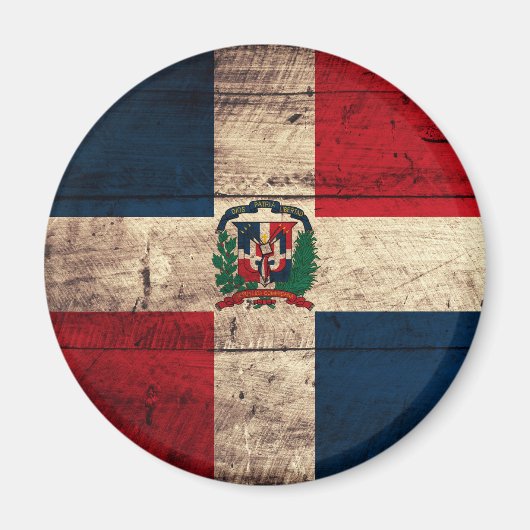 Flagge der Dominikanischen Republik aus Holz Magnet (Vorne)