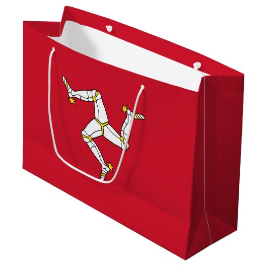 Flagge der Isle of Man Große Geschenktüte (Vorderseite Schrägansicht)