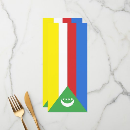 Flagge der Komoren Menükarte (Vorderseite/Rückseite Beispiel)