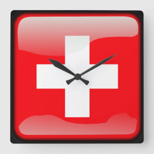 Flagge der Schweiz Quadratische Wanduhr
