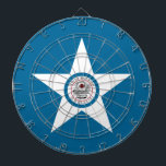Flagge der Stadt Houston, Texas Dartboard mit Kuns Dartscheibe<br><div class="desc">Dartboard mit der Flagge von Houston, Texas; blaue Flagge mit Siegel von Houston in einem weißen Stern, mit einer Abbildung eines Zuges</div>