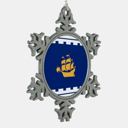 Flagge der Stadt Quebec Schneeflocken Zinn-Ornament (Links)