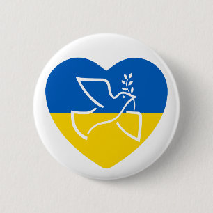 Flagge der Ukraine, blau-gelbes Herz Friedens-Taub Button