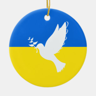 Flagge der Ukraine - Taube des Friedens - Freiheit Keramik Ornament