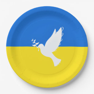 Flagge der Ukraine - Taube des Friedens - Freiheit Pappteller