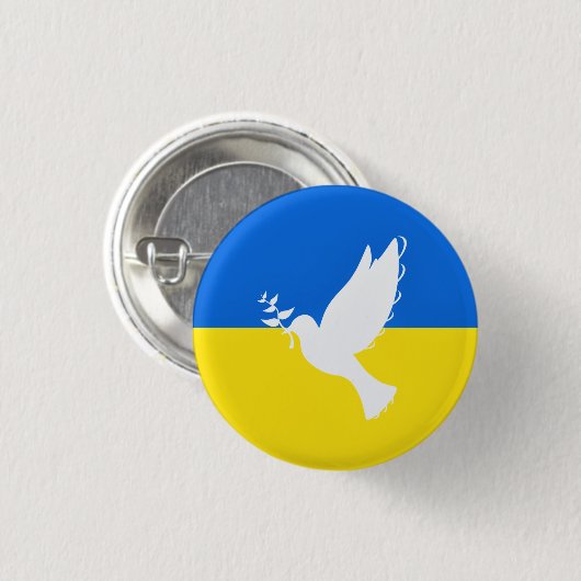 Flagge der Ukraine - Taube des Friedens - Frieden Button (Vorne & Hinten)