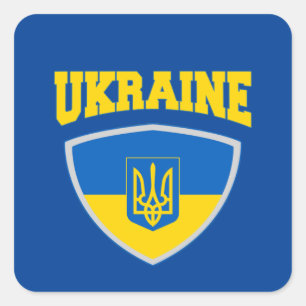 Flagge der Ukraine und Emblem Quadratischer Aufkleber
